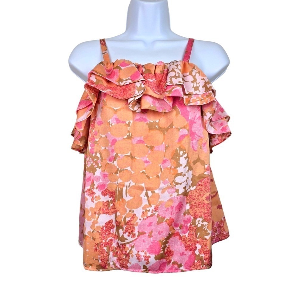 Talbots Womens Orange Pink Floral Ruffle Camisole Tank Top Size SP NWT